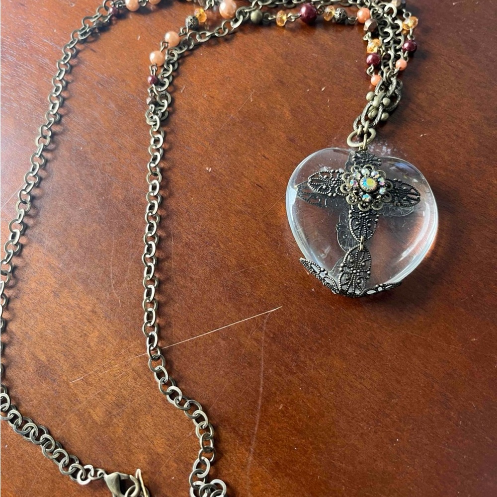 Elegant Heart Pendant Necklace with Bronze Chain
